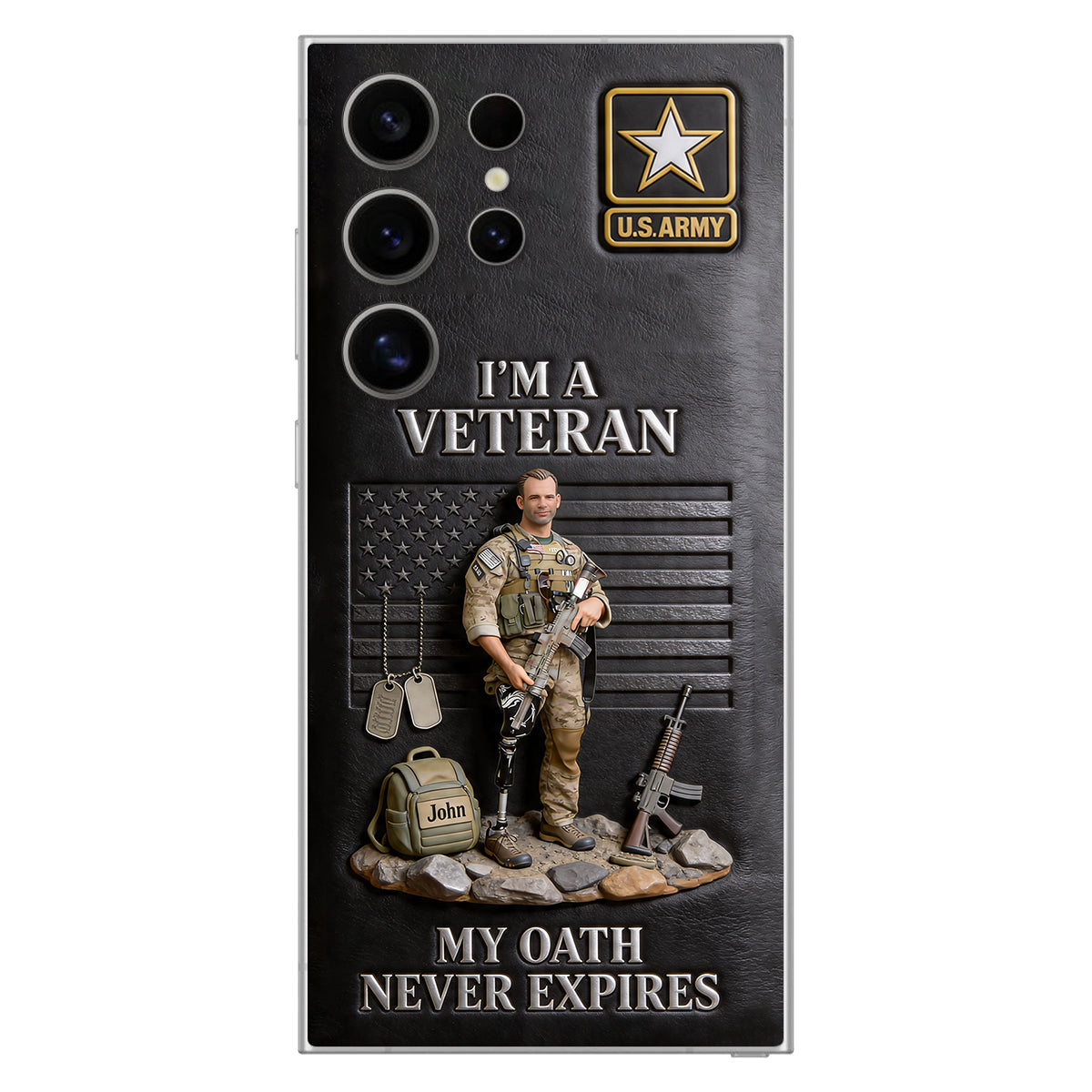 Military Hero - Personalized Veteran 3D Embossed Leather Phone Case