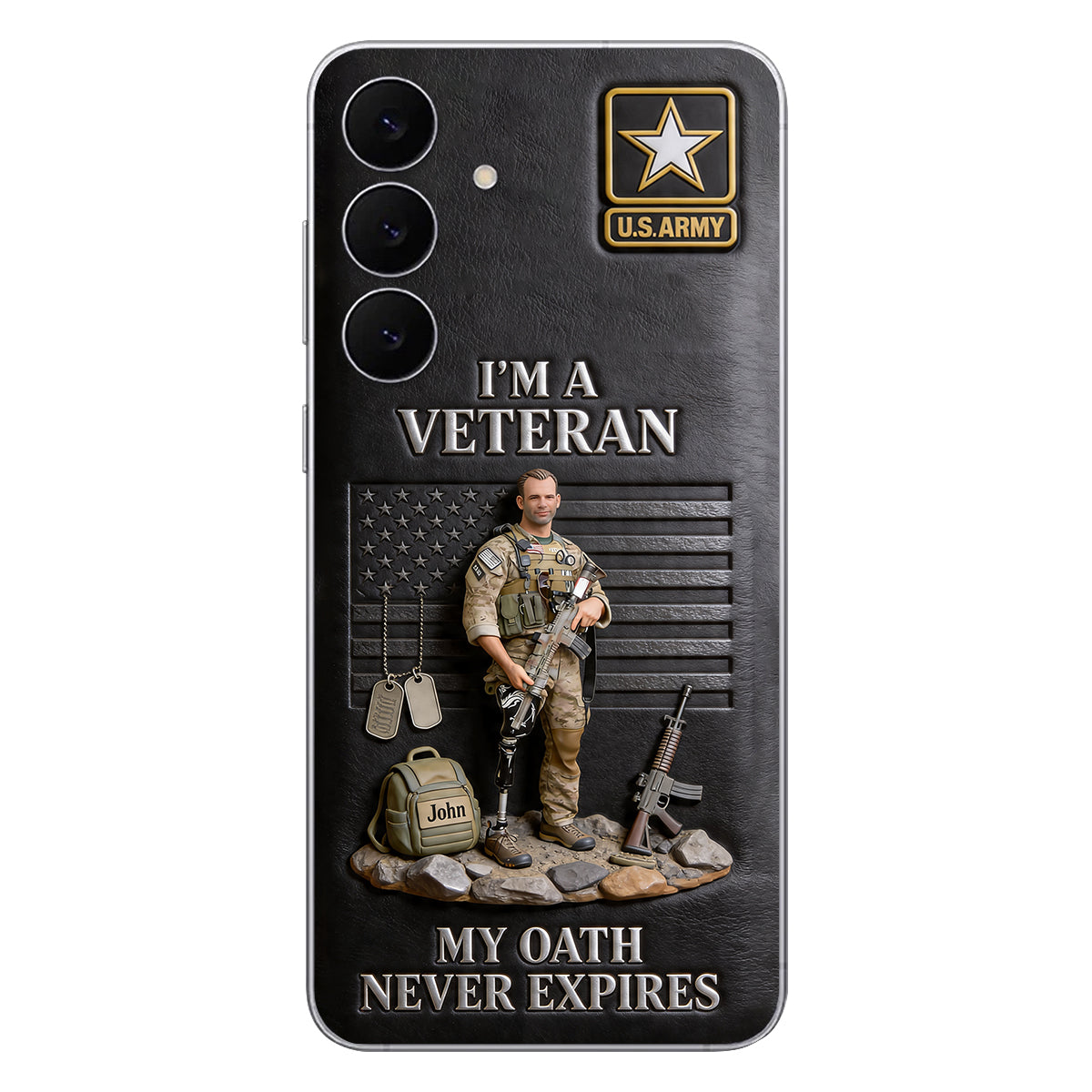Military Hero - Personalized Veteran 3D Embossed Leather Phone Case