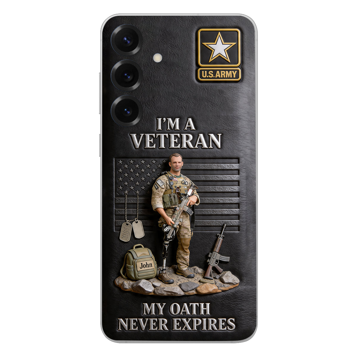 Military Hero - Personalized Veteran 3D Embossed Leather Phone Case