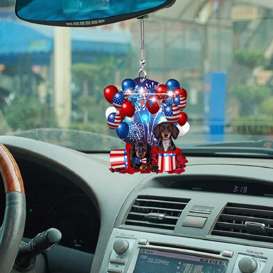 Dachshund Independence Day Car Ornament (Printed On Both Sides)