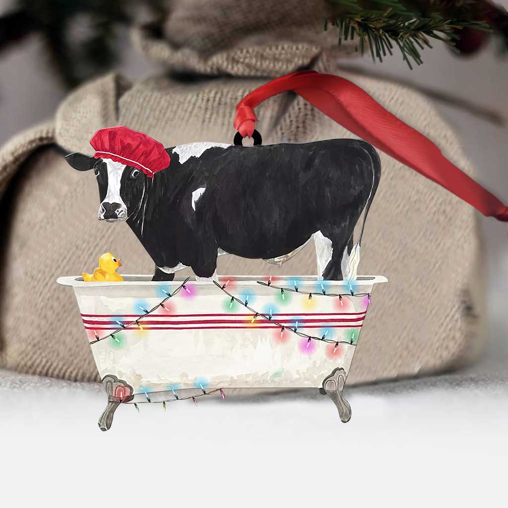 Cow In Bath - Cow Ornament (Printed On Both Sides) 1122