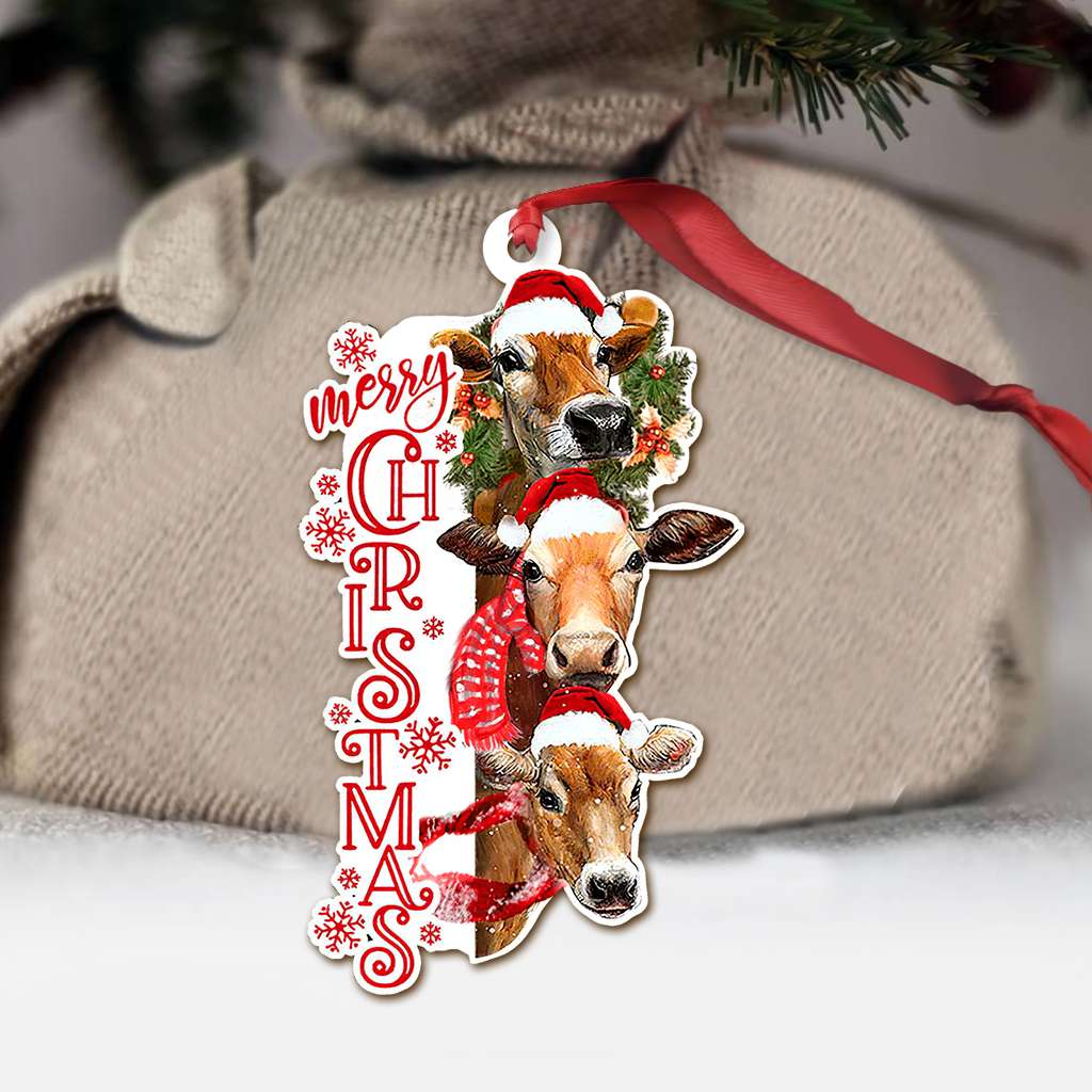 Happy Cow Peeking Merry Christmas - Cow Ornament (Printed On Both Sides) 1122