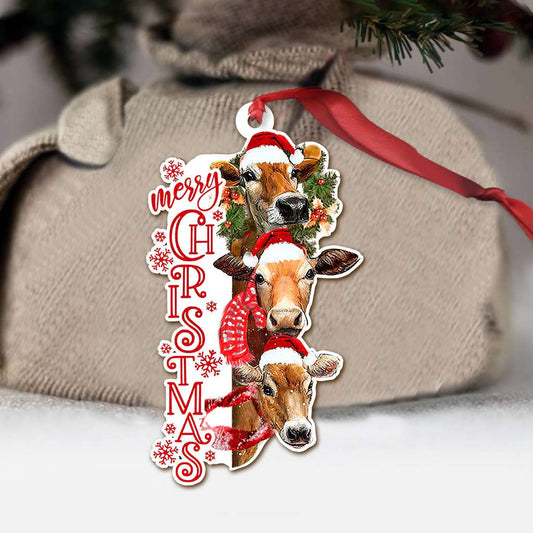 Happy Cow Peeking Merry Christmas - Cow Ornament (Printed On Both Sides) 1122