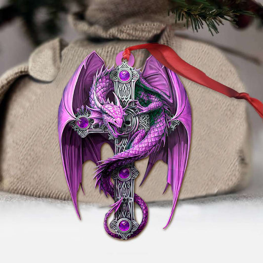 Purple Dragon Christ Cross - Dragon Ornament (Printed On Both Sides) 1022