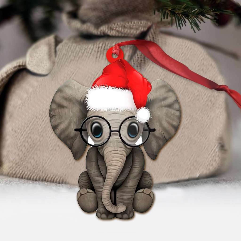 Elephant Christmas Hat - Elephant Ornament (Printed On Both Sides) 1022