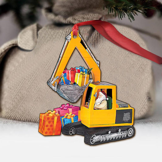 Santa Driving Excavator Heavy Equipment - Operator Ornament (Printed On Both Sides) 1122