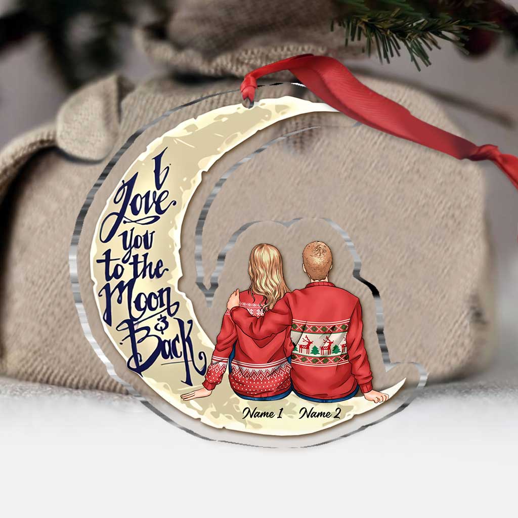I Love You To The Moon And Back - Personalized Christmas Couple Transparent Ornament