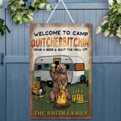 Welcome To Camp Quitcherbitchin - Personalized Camping Rectangle Wood Sign