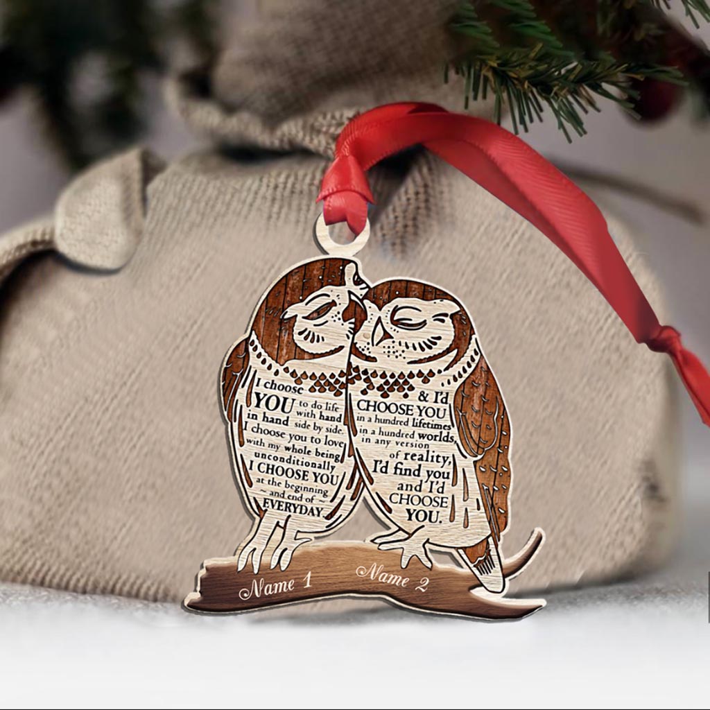 I Choose You - Personalized Christmas Owl Ornament (Printed On Both Sides)