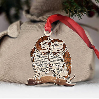 I Choose You - Personalized Christmas Owl Ornament (Printed On Both Sides)