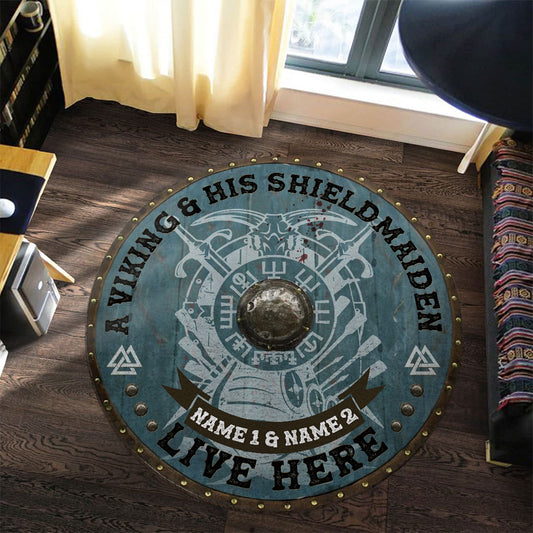 A Viking King And His Shieldmaiden - Personalized Viking Round Rug