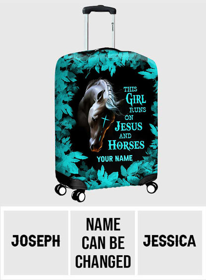 This Girl Runs On Jesus And Horse - Personalized Horse Luggage Cover