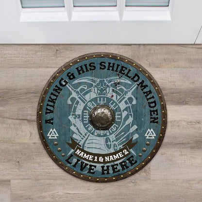 A Viking King And His Shieldmaiden - Personalized Viking Shaped Doormat