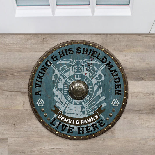 A Viking King And His Shieldmaiden - Personalized Viking Shaped Doormat