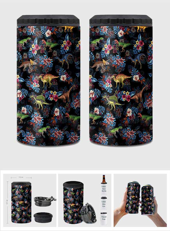 Tropical Dinosaurs Pattern - Dinosaur Can Cooler