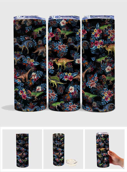 Tropical Dinosaurs Pattern - Dinosaur Skinny Tumbler