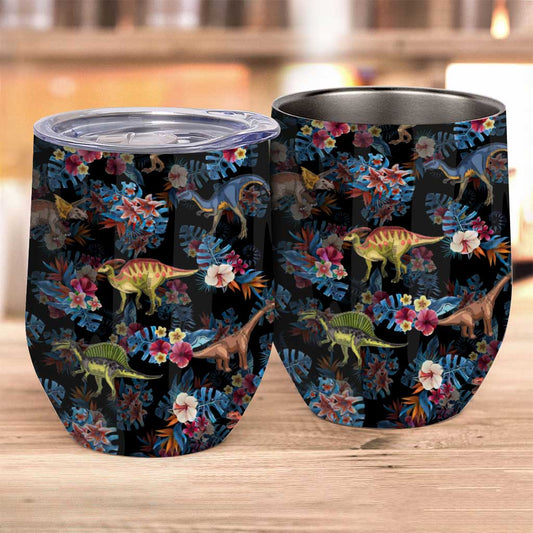 Tropical Dinosaurs Pattern - Dinosaur Wine Tumbler