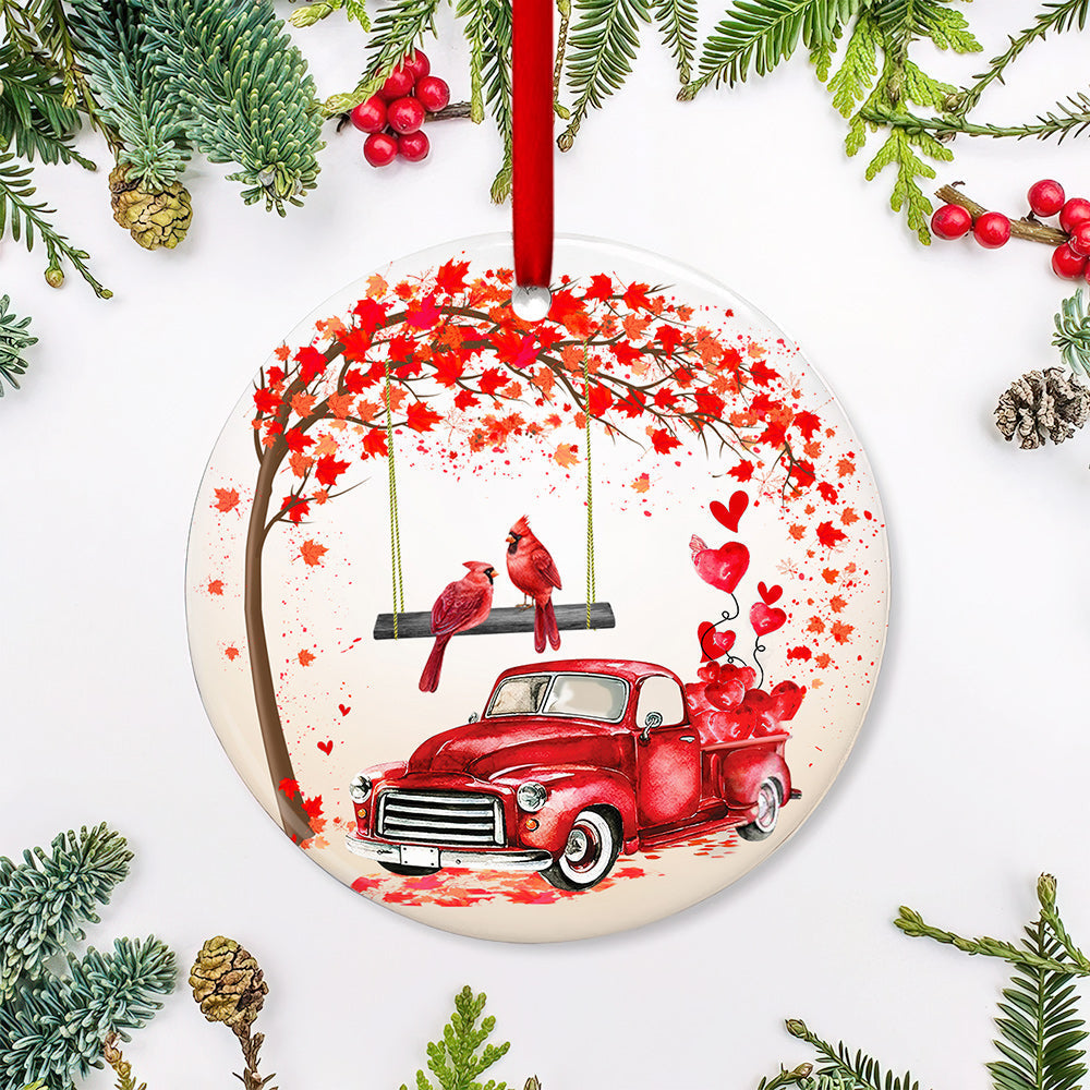 Cardinal Couple Red Truck - Memorial Ornament (Printed On Both Sides) 1022
