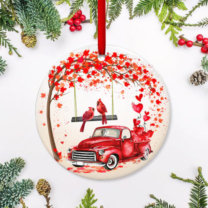 Cardinal Couple Red Truck - Memorial Ornament (Printed On Both Sides) 1022