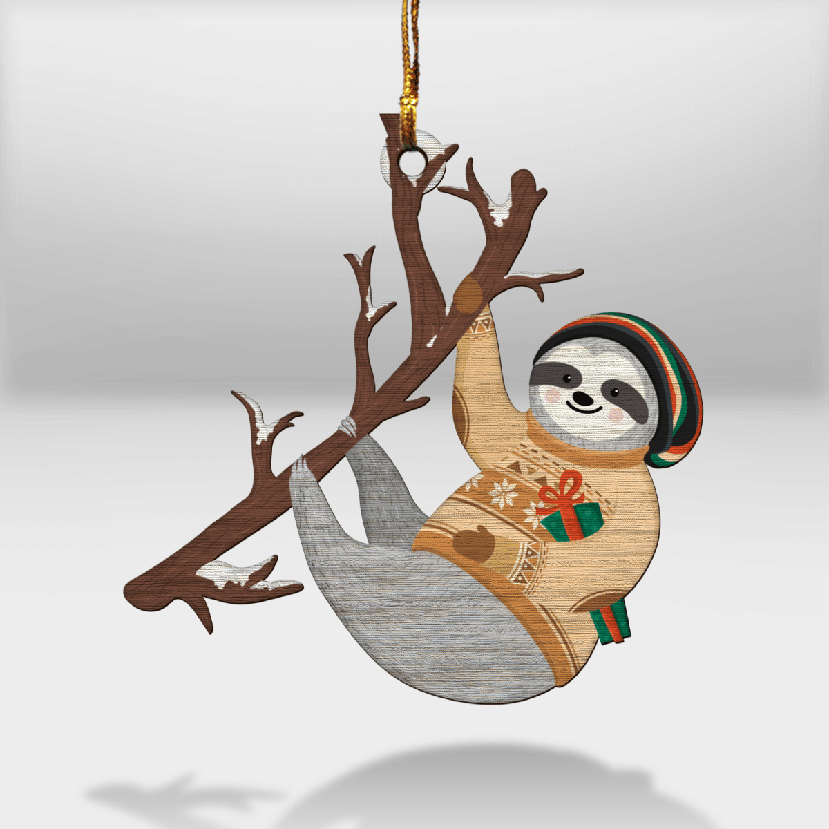 Sloth Christmas Branch - Sloth Ornament (Printed On Both Sides) 1022