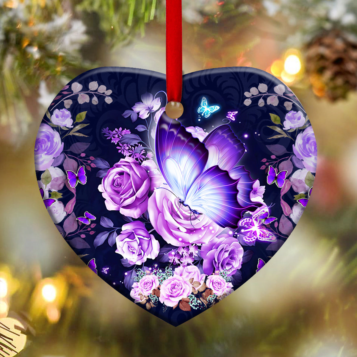 Butterfly Purple Rose - Butterfly Ornament (Printed On Both Sides) 1022