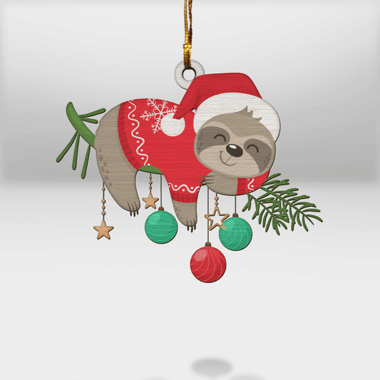 Sloth Christmas Branch - Sloth Ornament (Printed On Both Sides) 1022