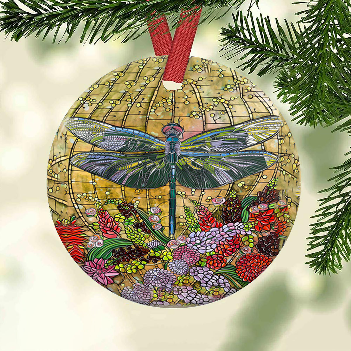 Dragonfly Floral - Dragonfly Ornament (Printed On Both Sides) 1022