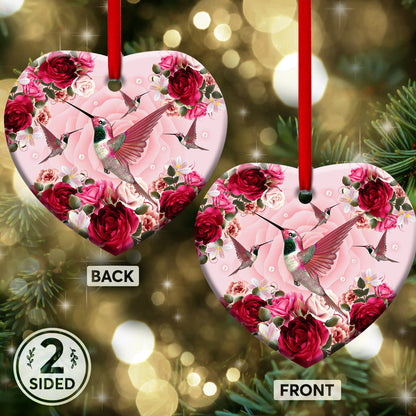 Hummingbird Red Roses Hummingbird - Heart Aluminium Ornament (Printed On Both Sides) 1122