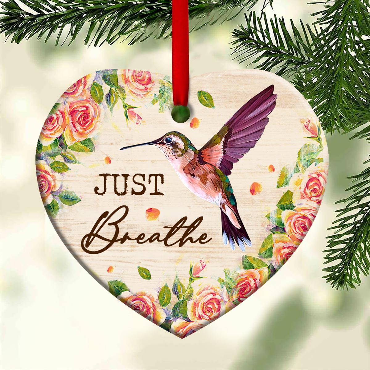 Hummingbird Just Breathe - Hummingbird Ornament (Printed On Both Sides) 1122
