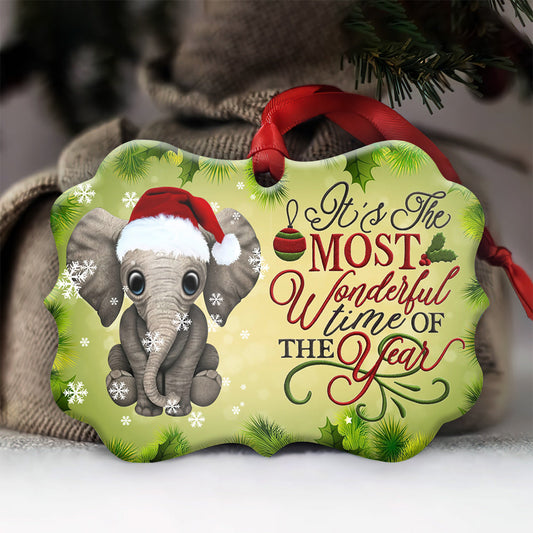 Elephant It's The Most Wonderful Time Of The Year - Elephant Ornament (Printed On Both Sides) 1122