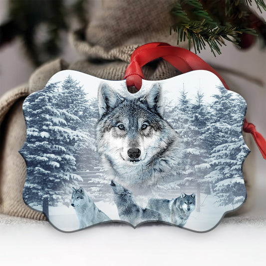Wolf Pack Winter Snow Wolf - Medallion Aluminium Ornament (Printed On Both Sides) 1122