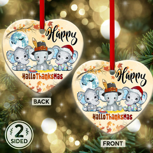 Elephant Happy HalloThanksMas - Elephant Ornament (Printed On Both Sides) 1122