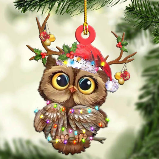 Owl With Big Eyes Fairy Lights Shape - Owl Ornament (Printed On Both Sides) 1122