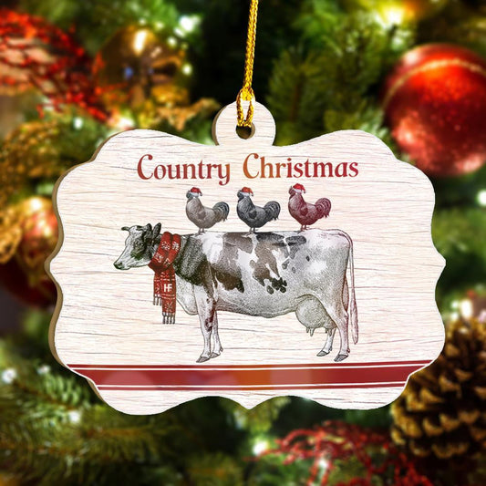 Cow And Chicken Country Christmas - Cow Ornament (Printed On Both Sides) 1122