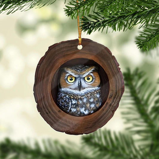 Cute Owl In Tree Hole - Owl Ornament (Printed On Both Sides) 1122