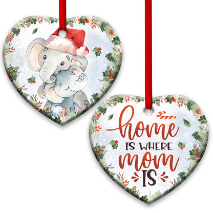 Elephant Home Is Where Mom Is - Mother Ornament (Printed On Both Sides) 1122