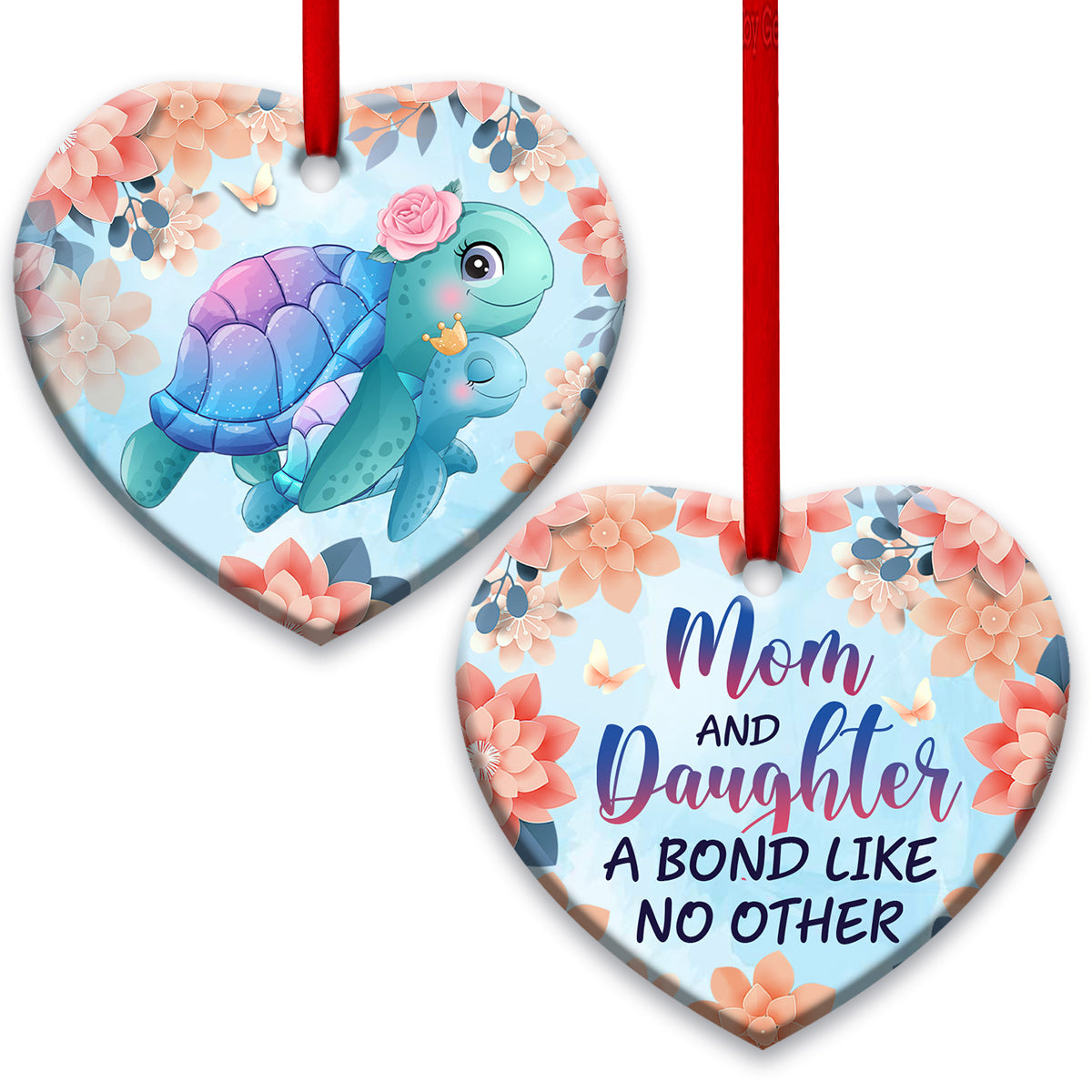 Turtle Mom And Daughter Turtle - Heart Aluminium Ornament (Printed On Both Sides) 1122