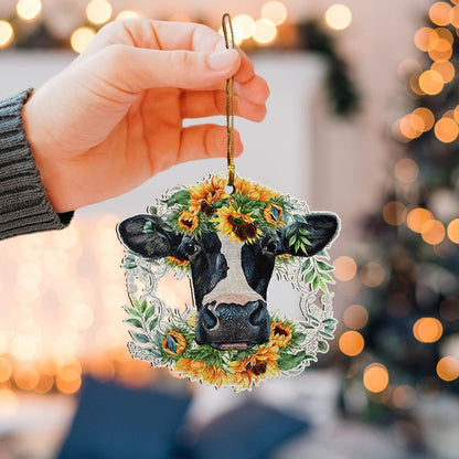 Cow Sunflower - Cow Ornament (Printed On Both Sides) 1022