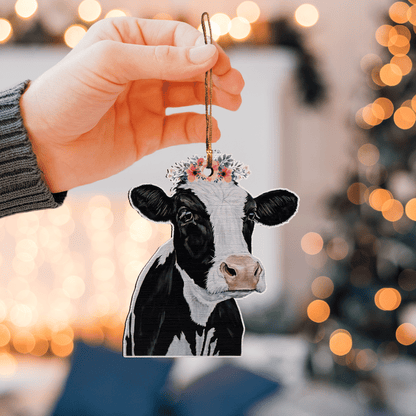 Cow And Flower - Cow Ornament (Printed On Both Sides) 1022