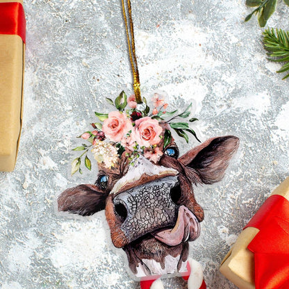 Cow And Flower - Cow Ornament (Printed On Both Sides) 1022