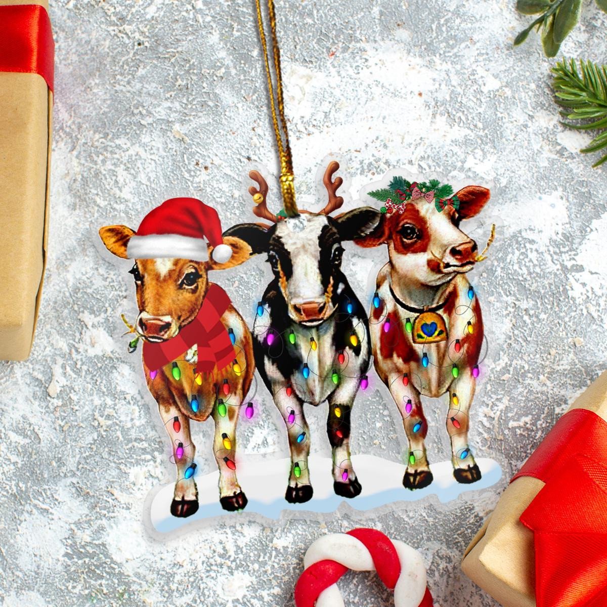 Cows Christmas Lights - Cow Ornament (Printed On Both Sides) 1022