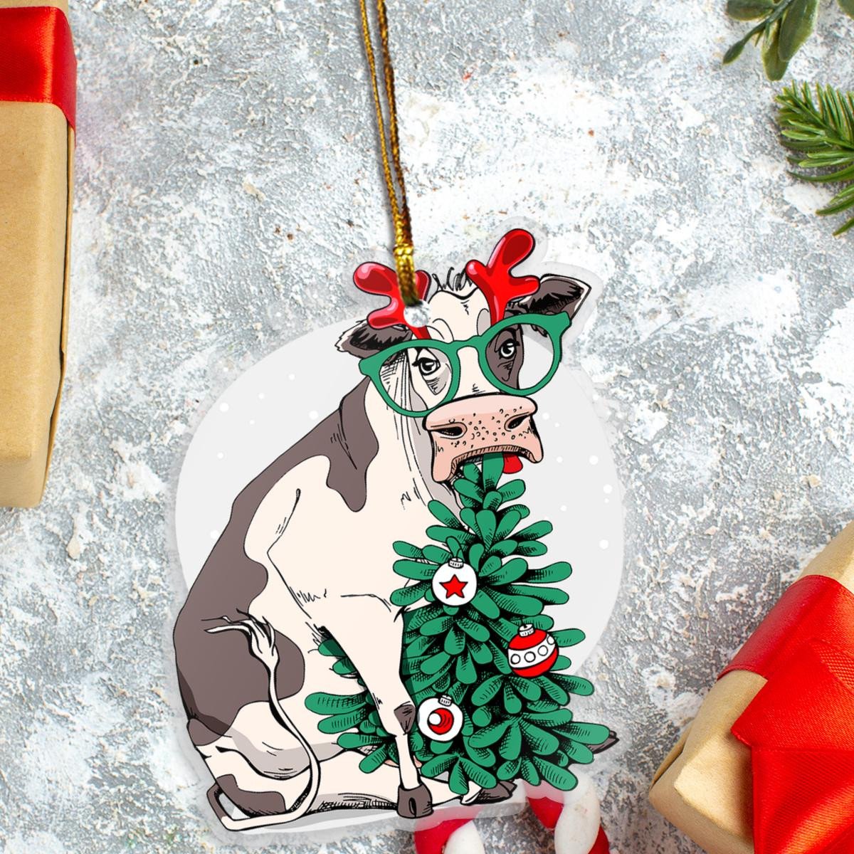 Funny Cow Chirstmas Tree - Cow Ornament (Printed On Both Sides) 1022