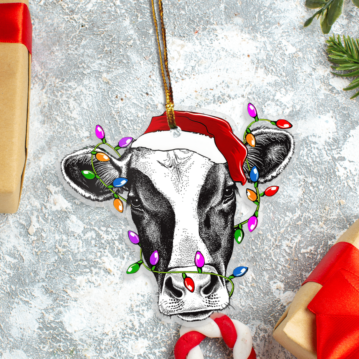 Cow Christmas Lights - Cow Ornament (Printed On Both Sides) 1022
