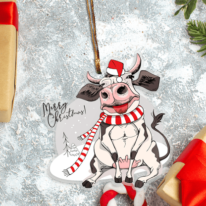 Funny Cow Merry Christmas - Cow Ornament (Printed On Both Sides) 1022