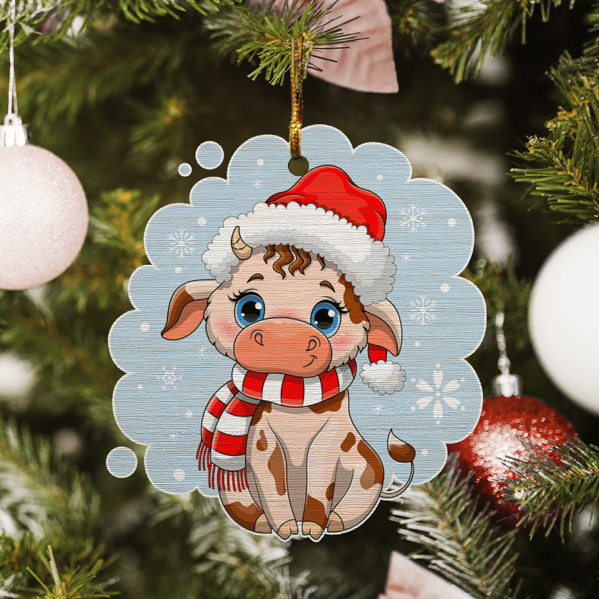 Cute Baby Cow - Cow Ornament (Printed On Both Sides) 1022