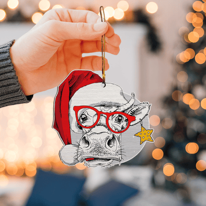 Funny Christmas Cow - Cow Ornament (Printed On Both Sides) 1022