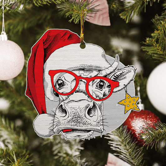 Funny Christmas Cow - Cow Ornament (Printed On Both Sides) 1022