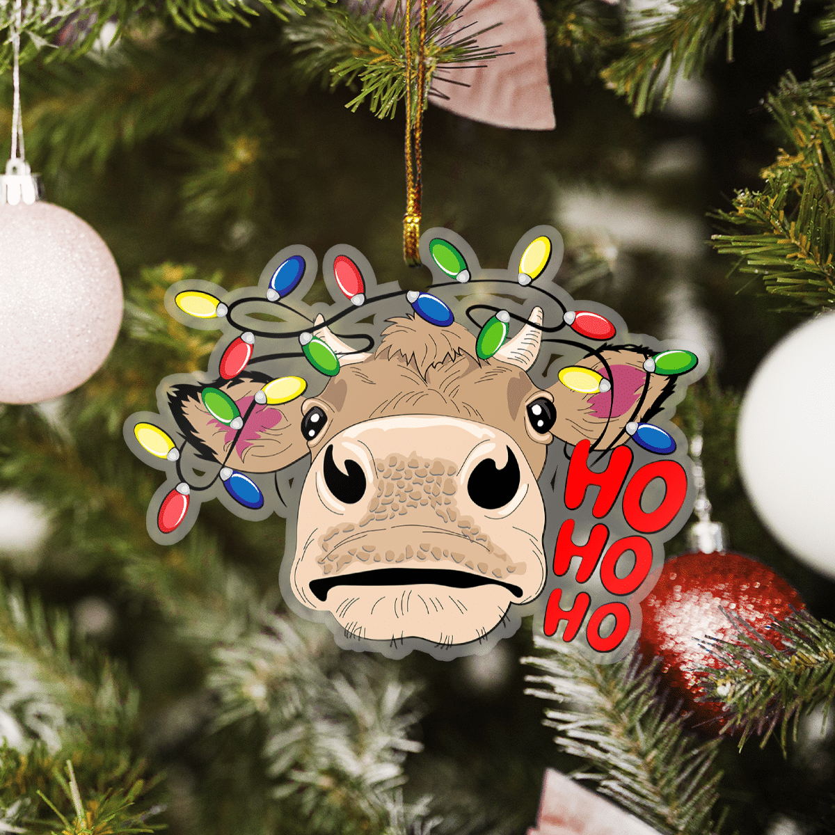 Cow Ho Ho Ho - Cow Ornament (Printed On Both Sides) 1022