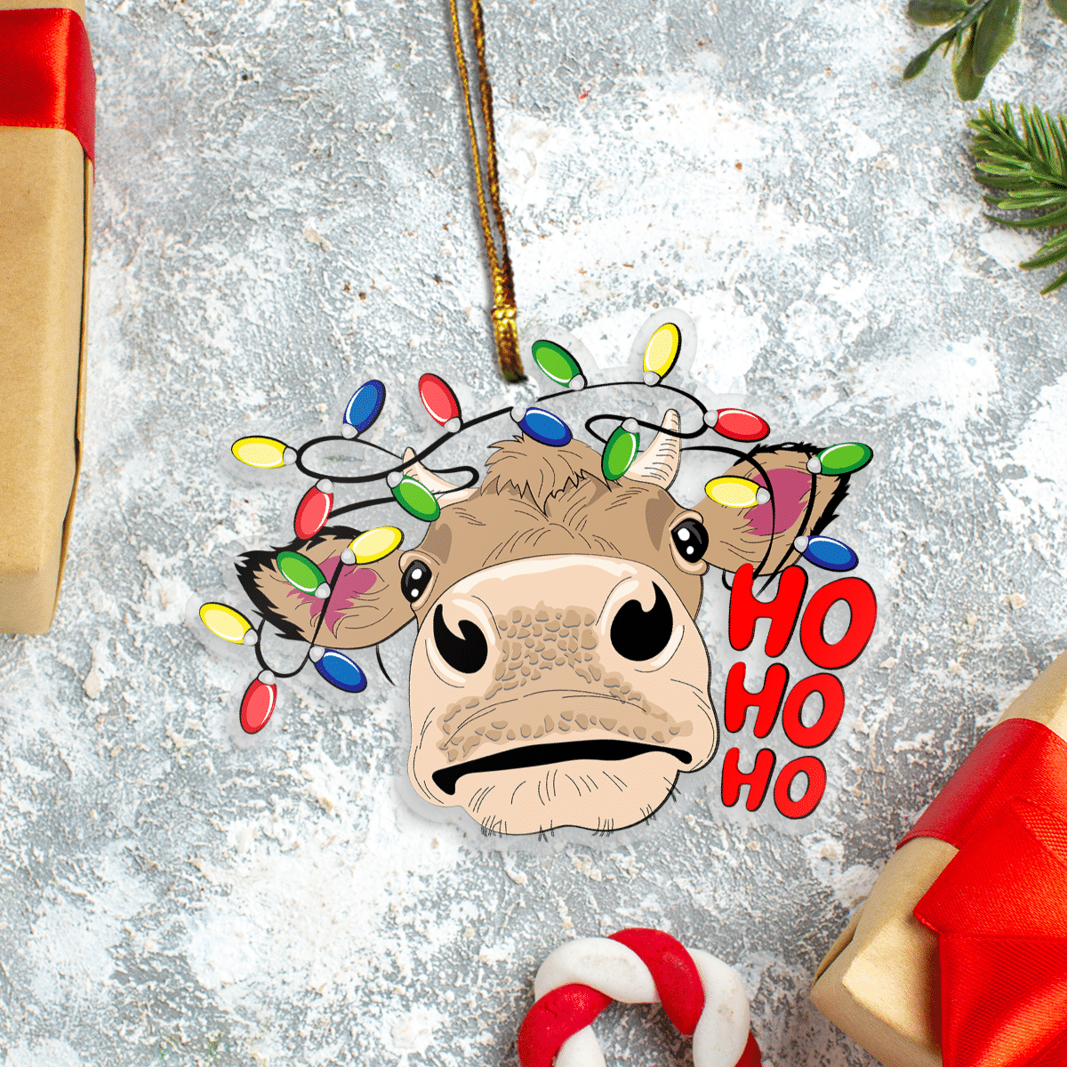 Cow Ho Ho Ho - Cow Ornament (Printed On Both Sides) 1022