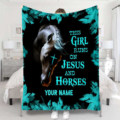 This Girl Runs On Jesus And Horse - Personalized Horse Blanket